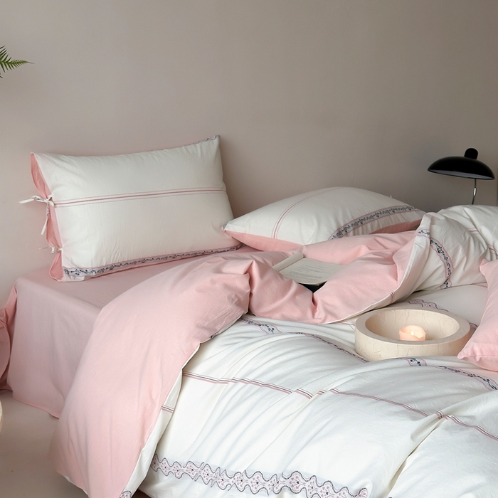 91家纺网 家纺一手货源 找家纺 旷野2025新款全棉A类色织提花四件套 邂逅-樱花粉