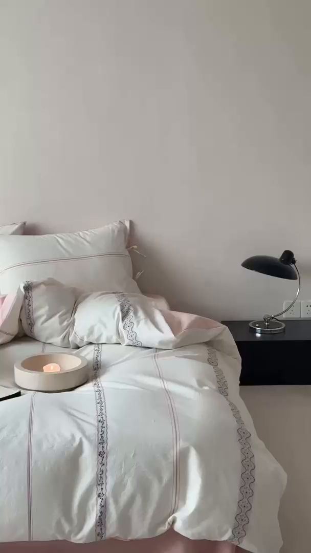 91家纺网 家纺一手货源 找家纺 旷野2025新款全棉A类色织提花四件套 邂逅-樱花粉