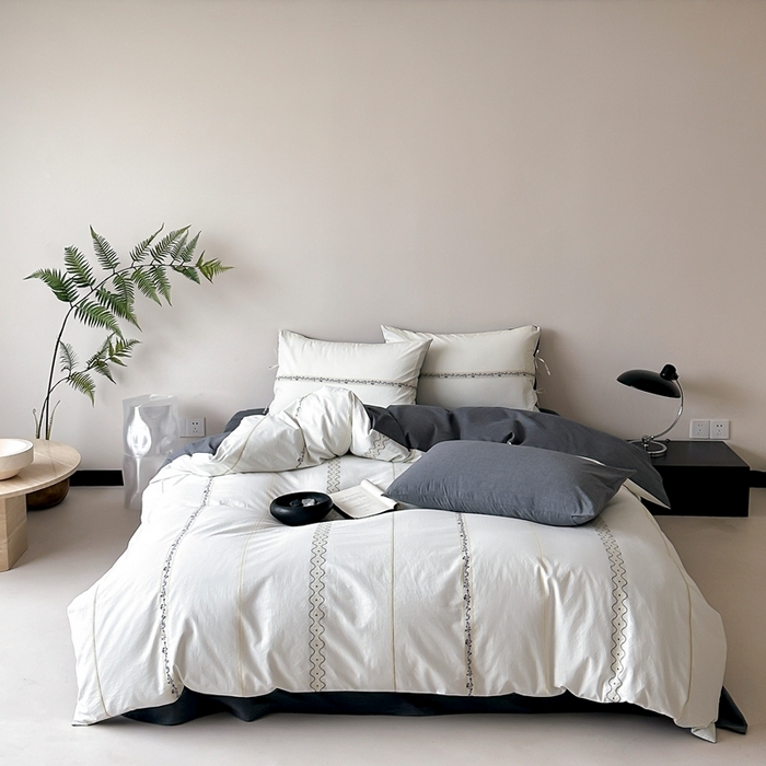 旷野2025新款全棉A类色织提花四件套 邂逅-鸢尾黑