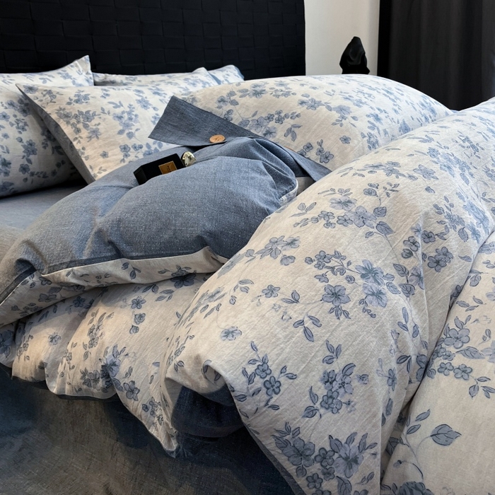 91家纺网 家纺一手货源 找家纺 梦舒羽 2025新款原麻纽扣四件套加厚被套床单宿舍双人床仿亚麻套件 南阳旧梦