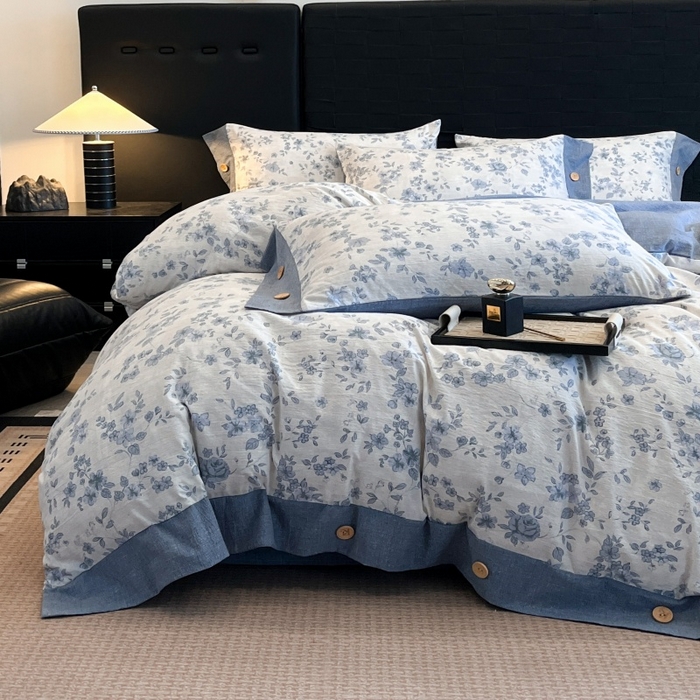 91家纺网 家纺一手货源 找家纺 梦舒羽 2025新款原麻纽扣四件套加厚被套床单宿舍双人床仿亚麻套件 南阳旧梦