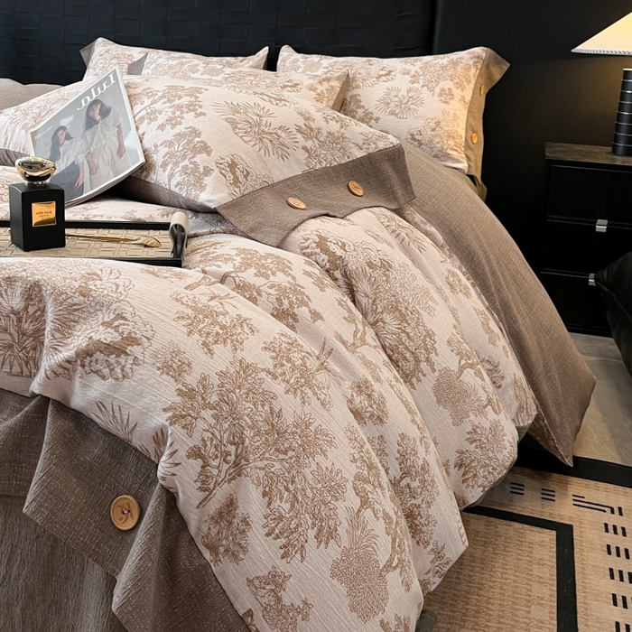 91家纺网 家纺一手货源 找家纺 梦舒羽 2025新款原麻纽扣四件套加厚被套床单宿舍双人床仿亚麻套件 水木年华