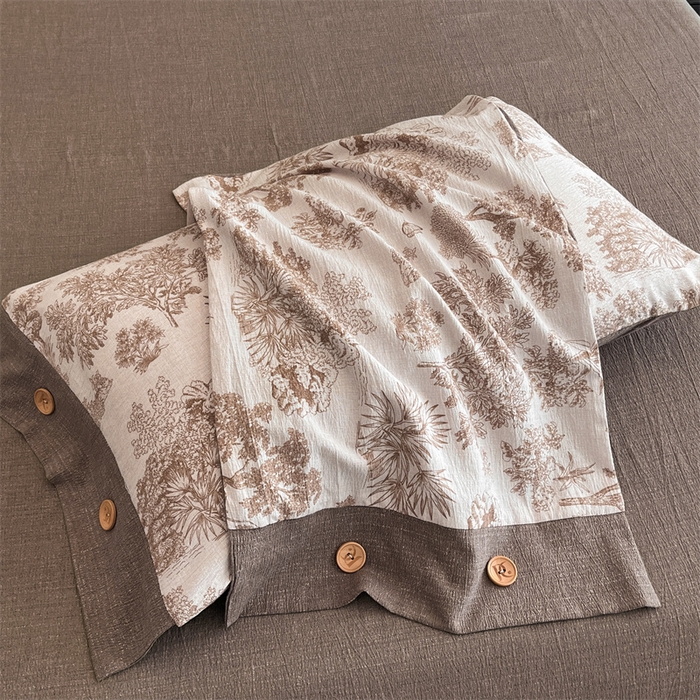 91家纺网 家纺一手货源 找家纺 梦舒羽 2025新款原麻纽扣四件套加厚被套床单宿舍双人床仿亚麻套件 水木年华