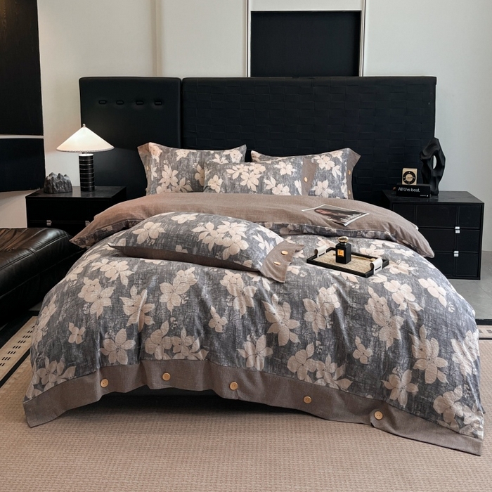 91家纺网 家纺一手货源 找家纺 （总）梦舒羽 2025新款原麻纽扣四件套加厚被套床单宿舍双人床仿亚麻套件