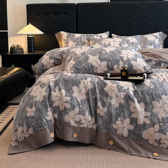 91家纺网 家纺一手货源 找家纺 （总）梦舒羽 2025新款原麻纽扣四件套加厚被套床单宿舍双人床仿亚麻套件