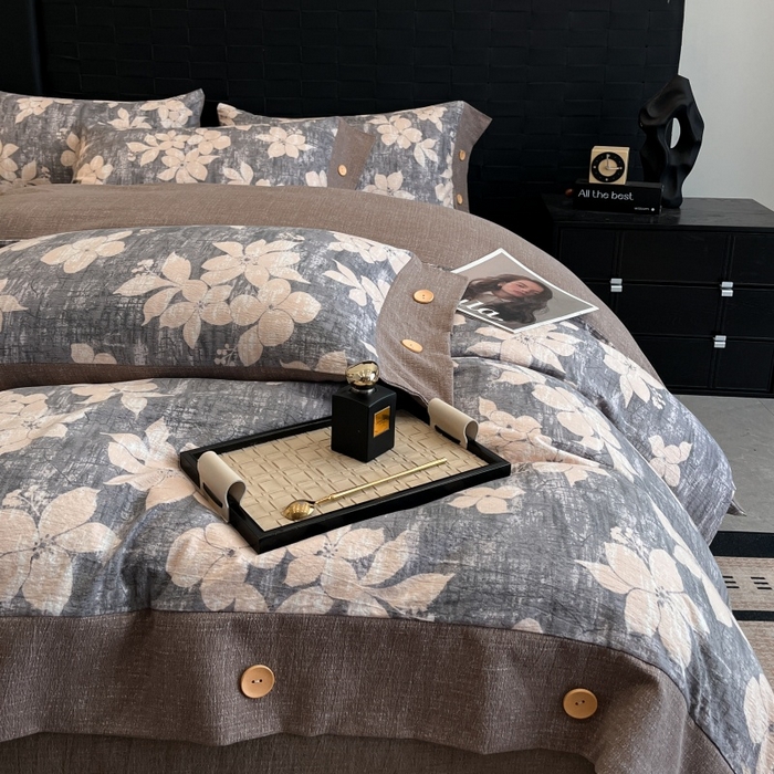 91家纺网 家纺一手货源 找家纺 （总）梦舒羽 2025新款原麻纽扣四件套加厚被套床单宿舍双人床仿亚麻套件