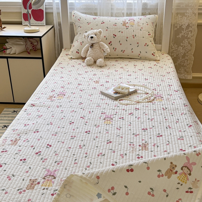 91家纺网 家纺一手货源 找家纺 舒居家纺 2025新款学生高温酵素砂洗双面全棉纯棉床盖 花季少女