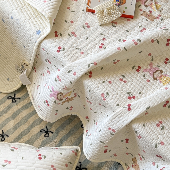 91家纺网 家纺一手货源 找家纺 舒居家纺 2025新款学生高温酵素砂洗双面全棉纯棉床盖 花季少女