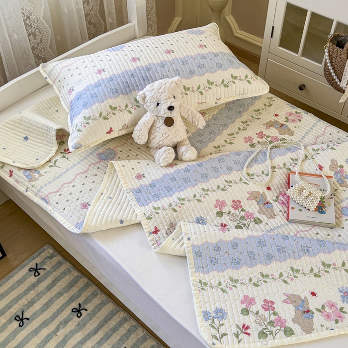 91家纺网 家纺一手货源 找家纺 舒居家纺 2025新款学生高温酵素砂洗双面全棉纯棉床盖 兔兔乐园