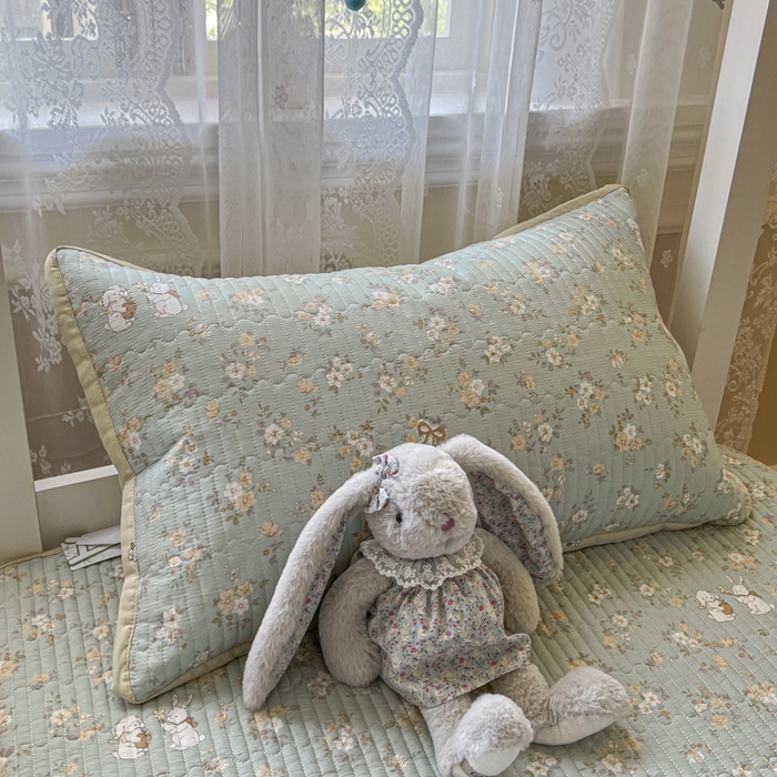 91家纺网 家纺一手货源 找家纺 舒居家纺 2025新款学生高温酵素砂洗双面全棉纯棉床盖 花睿--青草绿