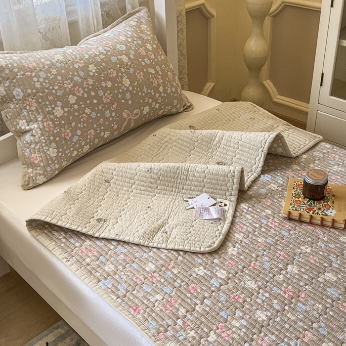 91家纺网 家纺一手货源 找家纺 舒居家纺 2025新款学生高温酵素砂洗双面全棉纯棉床盖 花开无声咖