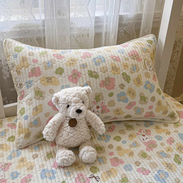 91家纺网 家纺一手货源 找家纺 舒居家纺 2025新款学生高温酵素砂洗双面全棉纯棉床盖 迷彩花兔