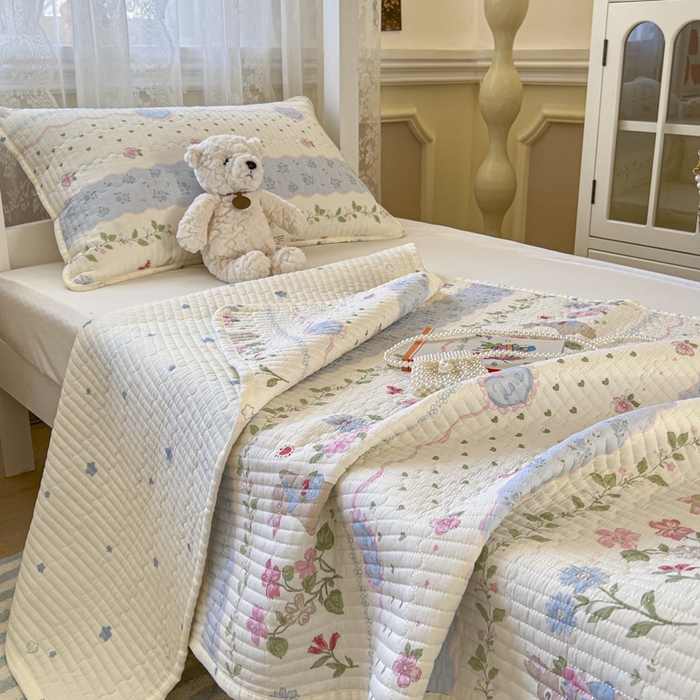 91家纺网 家纺一手货源 找家纺 舒居家纺 2025新款学生高温酵素砂洗双面全棉纯棉床盖 兔兔乐园