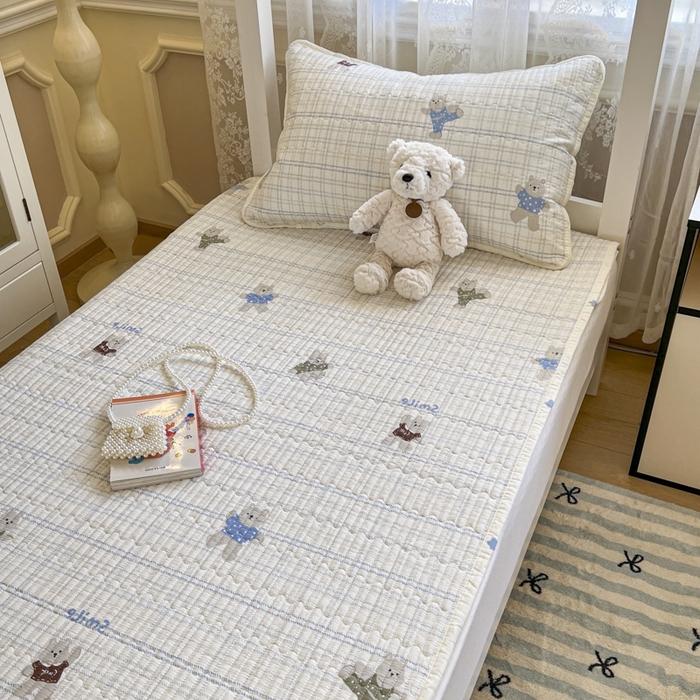 91家纺网 家纺一手货源 找家纺 舒居家纺 2025新款学生高温酵素砂洗双面全棉纯棉床盖 比利小熊