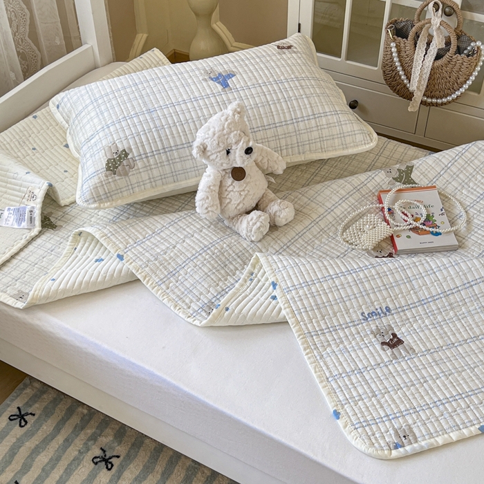 91家纺网 家纺一手货源 找家纺 舒居家纺 2025新款学生高温酵素砂洗双面全棉纯棉床盖 比利小熊