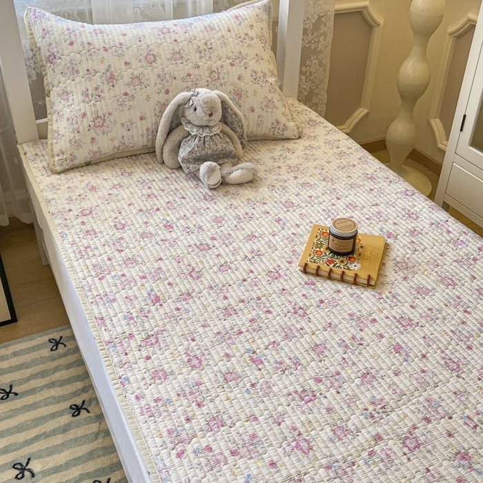 91家纺网 家纺一手货源 找家纺 舒居家纺 2025新款学生高温酵素砂洗双面全棉纯棉床盖 洛林--粉