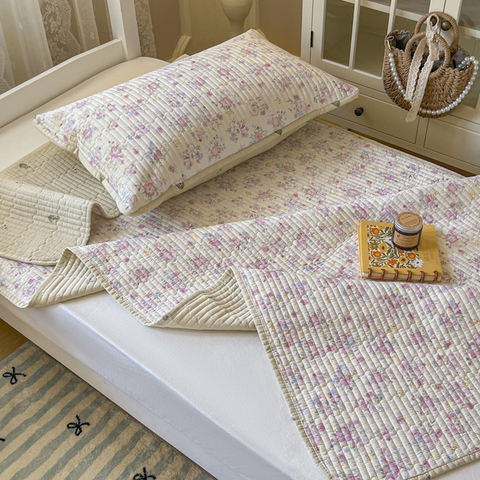 91家纺网 家纺一手货源 找家纺 舒居家纺 2025新款学生高温酵素砂洗双面全棉纯棉床盖 洛林--粉