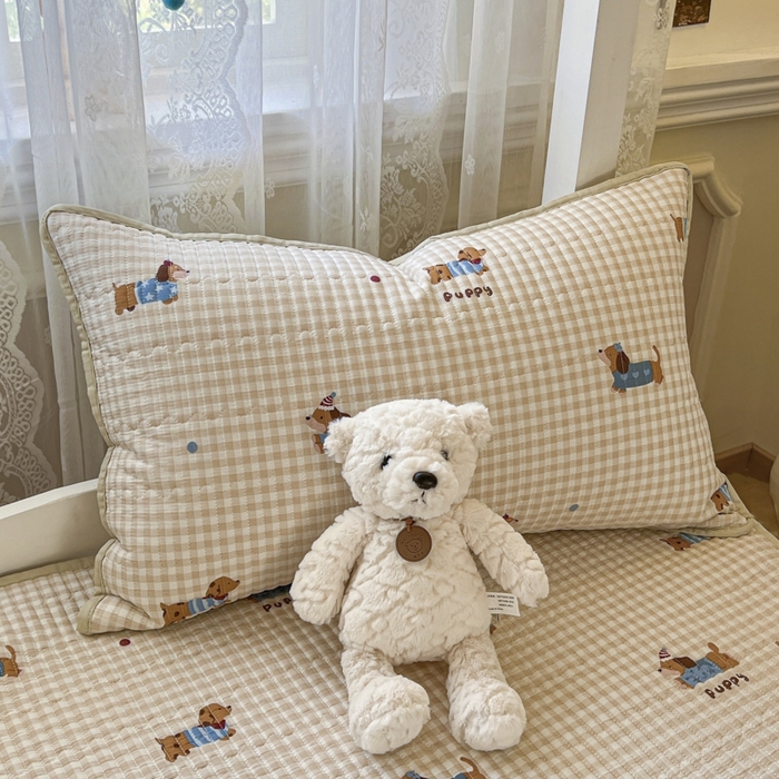 91家纺网 家纺一手货源 找家纺 舒居家纺 2025新款学生高温酵素砂洗双面全棉纯棉床盖 俏皮狗