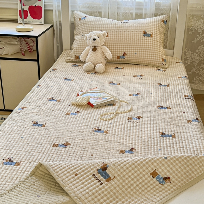 91家纺网 家纺一手货源 找家纺 舒居家纺 2025新款学生高温酵素砂洗双面全棉纯棉床盖 俏皮狗