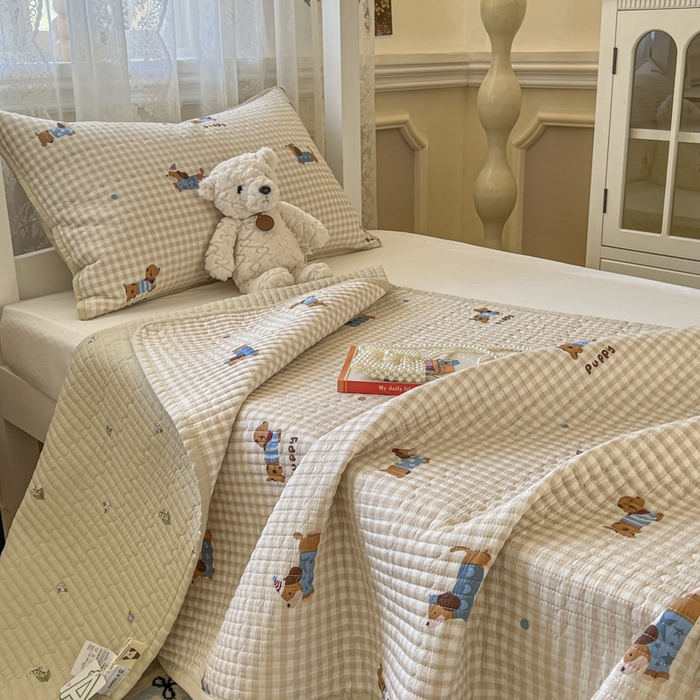 91家纺网 家纺一手货源 找家纺 舒居家纺 2025新款学生高温酵素砂洗双面全棉纯棉床盖 俏皮狗