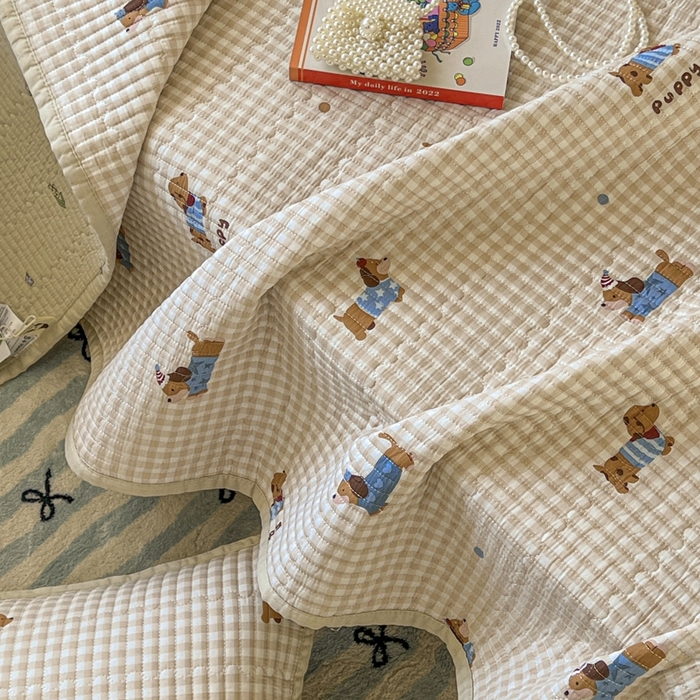 91家纺网 家纺一手货源 找家纺 舒居家纺 2025新款学生高温酵素砂洗双面全棉纯棉床盖 俏皮狗