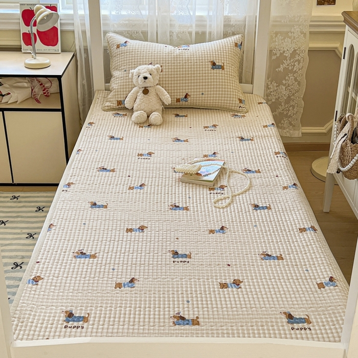 91家纺网 家纺一手货源 找家纺 舒居家纺 2025新款学生高温酵素砂洗双面全棉纯棉床盖 俏皮狗