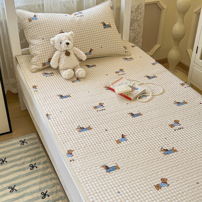 91家纺网 家纺一手货源 找家纺 舒居家纺 2025新款学生高温酵素砂洗双面全棉纯棉床盖 俏皮狗