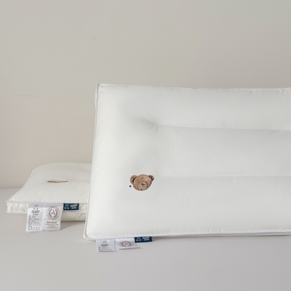 91家纺网 家纺一手货源 找家纺 泰迪爱兰Teddy  2026新款全棉立体压边款3D 大片羽丝绒 枕芯 中枕  750g