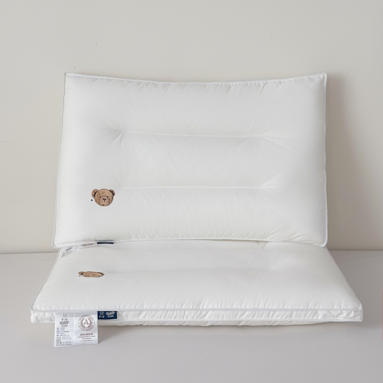 91家纺网 家纺一手货源 找家纺 泰迪爱兰Teddy  2026新款全棉立体压边款3D 大片羽丝绒 枕芯 中枕  750g