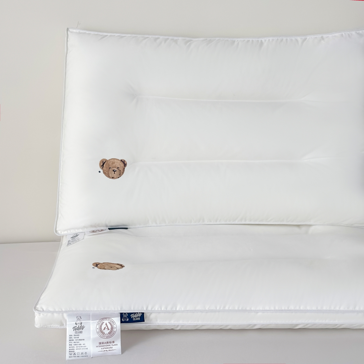 91家纺网 家纺一手货源 找家纺 泰迪爱兰Teddy  2026新款全棉立体压边款3D 大片羽丝绒 枕芯 中枕  750g