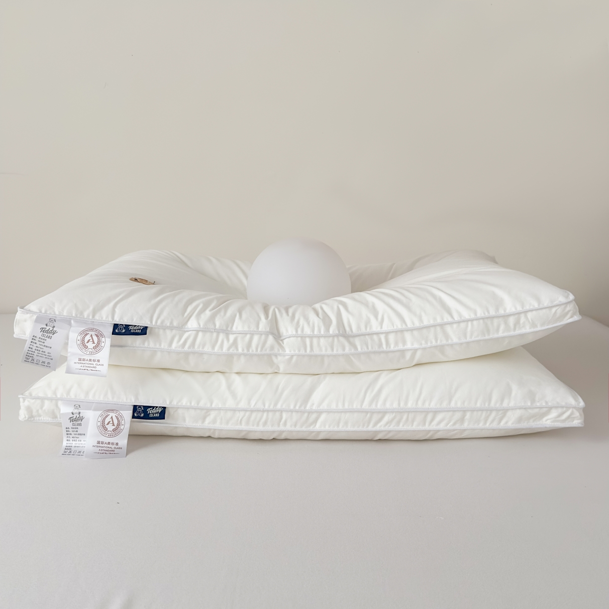 91家纺网 家纺一手货源 找家纺 泰迪爱兰Teddy  2026新款全棉立体压边款3D 大片羽丝绒 枕芯 中枕  750g