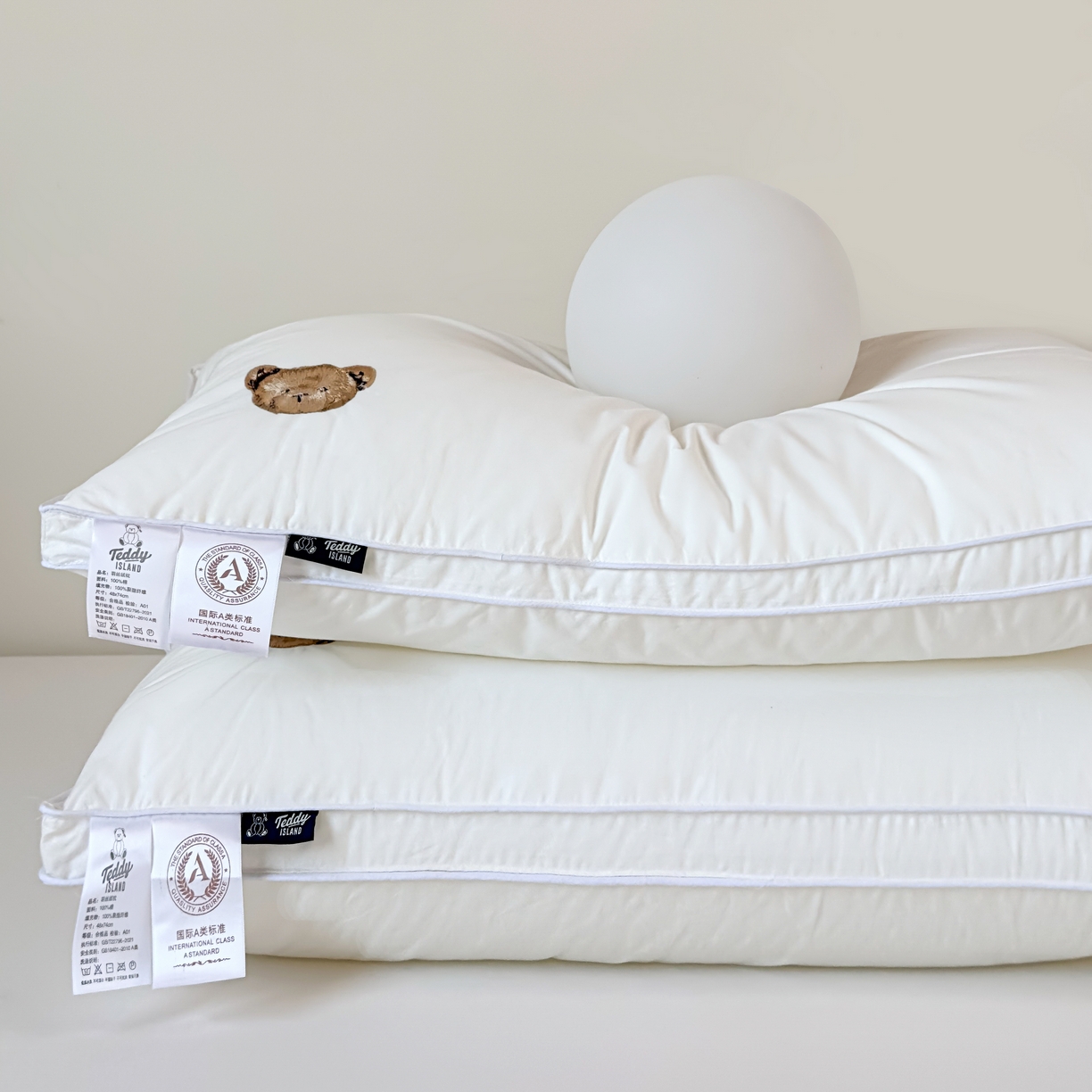 91家纺网 家纺一手货源 找家纺 泰迪爱兰Teddy  2026新款全棉立体压边款3D 大片羽丝绒 枕芯 高枕  850g