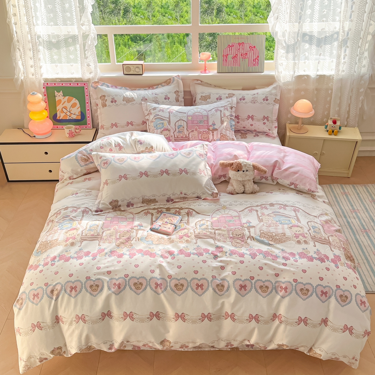 91家纺网 家纺一手货源 找家纺 花梦欣 2025新款全棉印花单品系列-四件套 安缦小熊