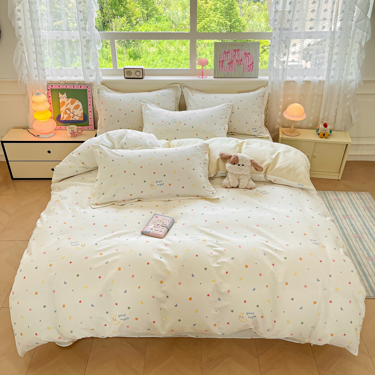 91家纺网 家纺一手货源 找家纺 花梦欣 2025新款全棉印花单品系列-四件套 繁星