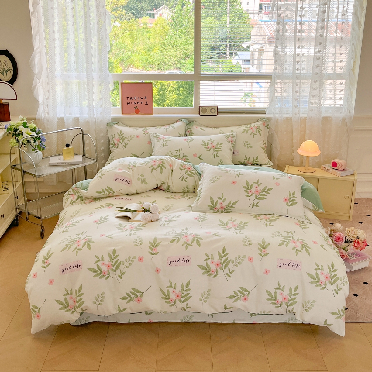 91家纺网 家纺一手货源 找家纺 花梦欣 2025新款全棉印花单品系列-四件套 扶绿花园