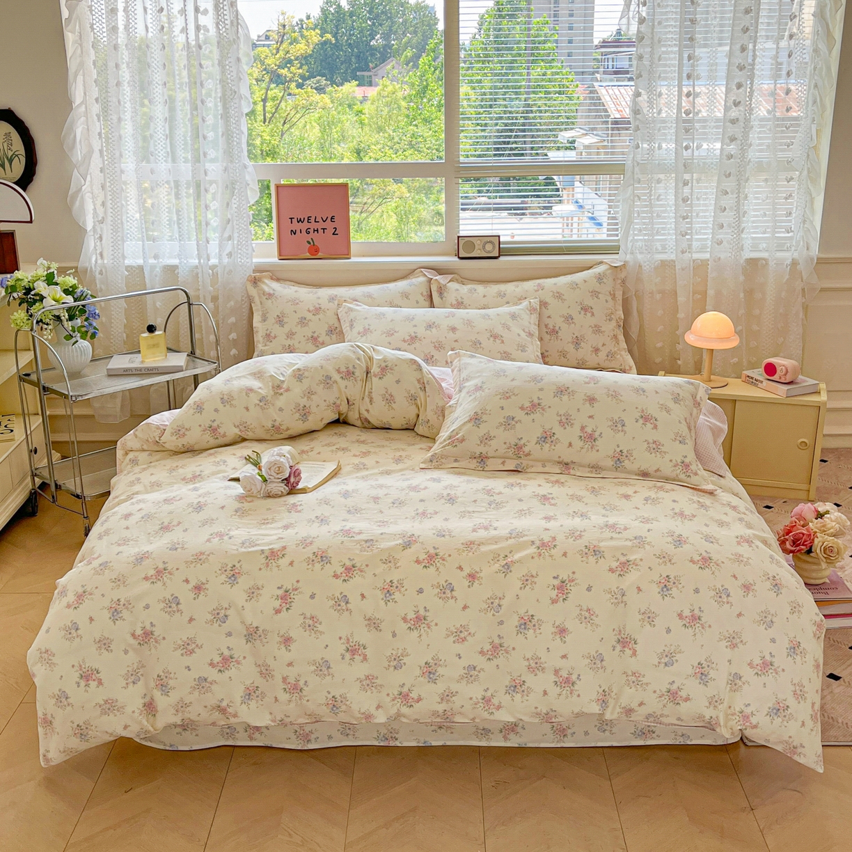 91家纺网 家纺一手货源 找家纺 花梦欣 2025新款全棉印花单品系列-四件套 欧风花影