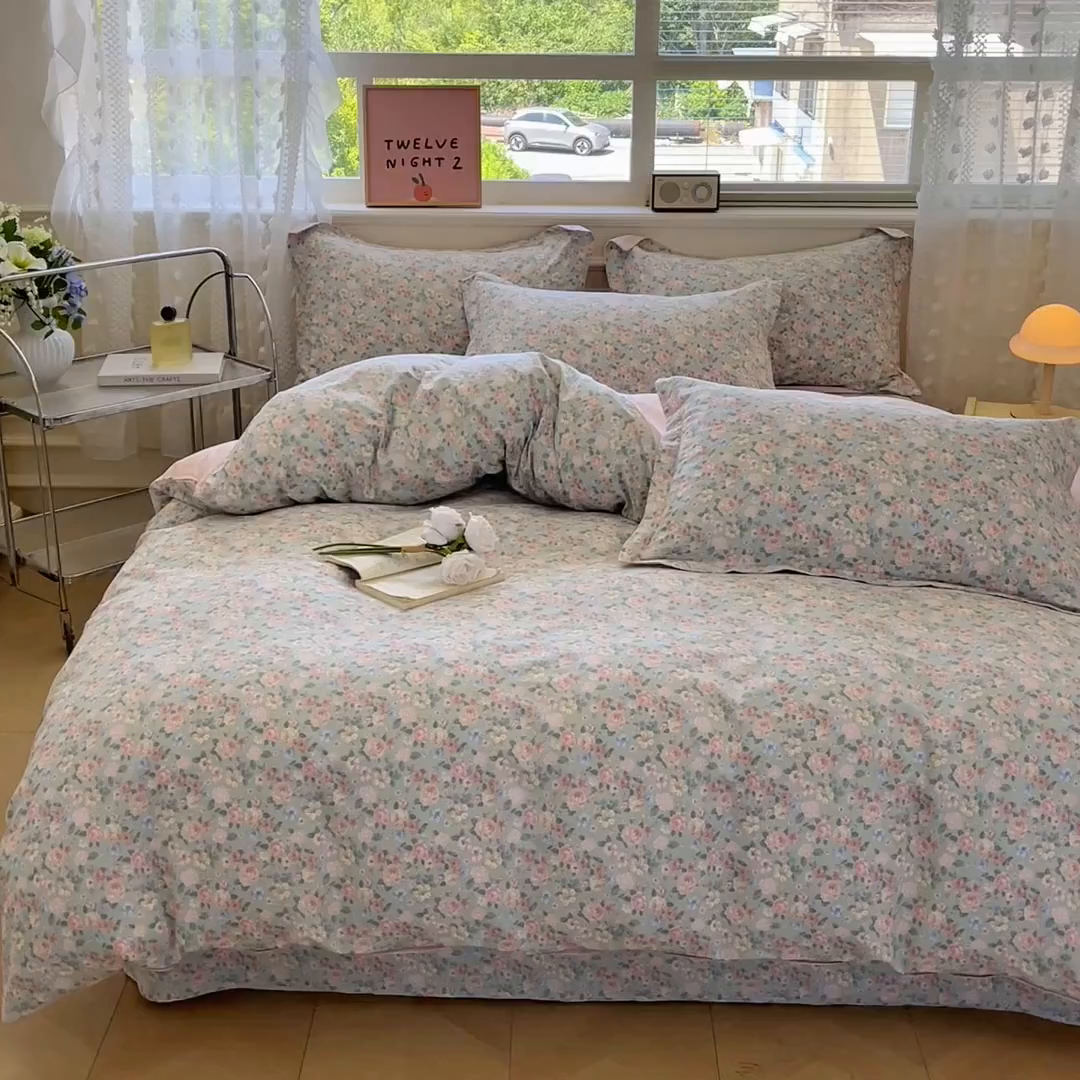 91家纺网 家纺一手货源 找家纺 花梦欣 2025新款全棉印花单品系列-四件套 柏林梦境绿