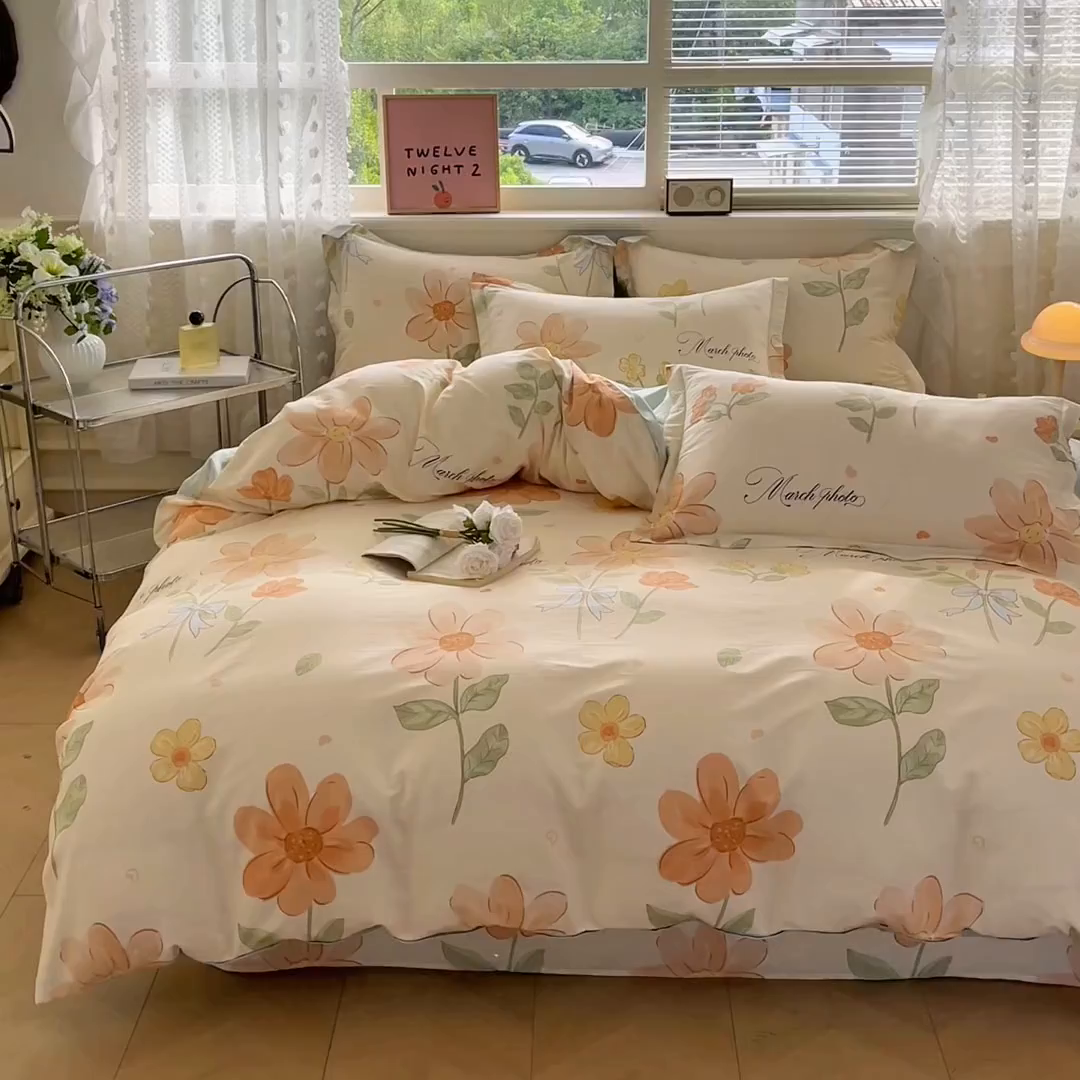 91家纺网 家纺一手货源 找家纺 花梦欣 2025新款全棉印花单品系列-四件套 班纳花园