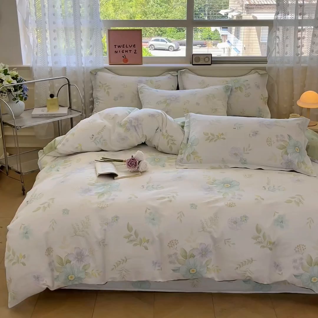 91家纺网 家纺一手货源 找家纺 花梦欣 2025新款全棉印花单品系列-四件套 蝶舞恋曲