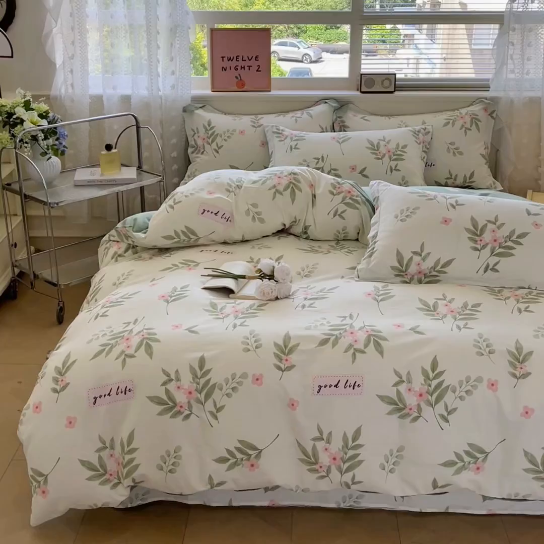 91家纺网 家纺一手货源 找家纺 花梦欣 2025新款全棉印花单品系列-四件套 扶绿花园