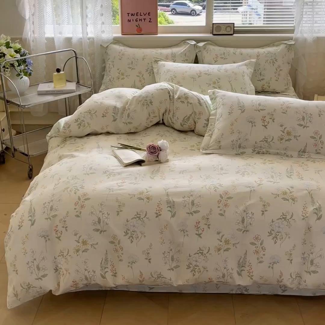 91家纺网 家纺一手货源 找家纺 花梦欣 2025新款全棉印花单品系列-四件套 暖樱之舞