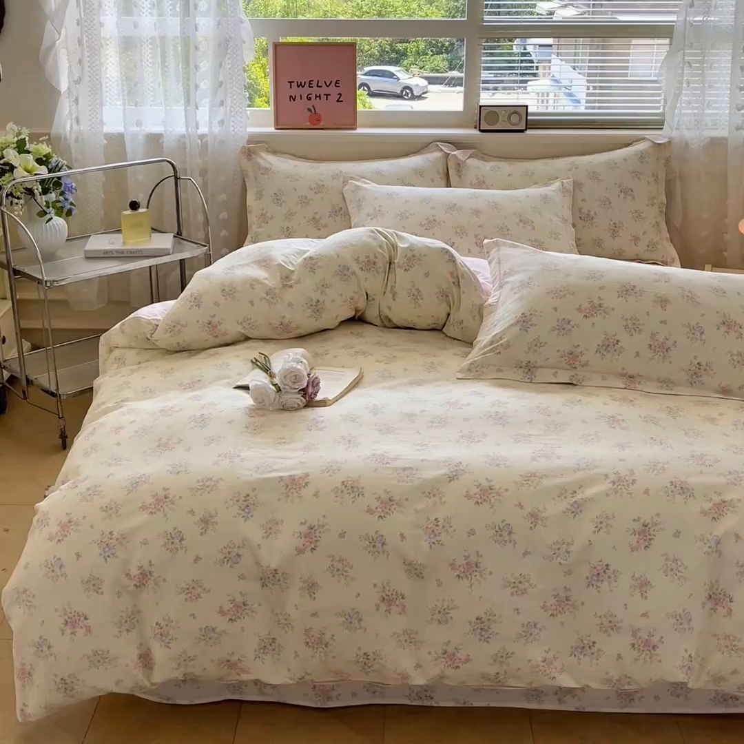 91家纺网 家纺一手货源 找家纺 花梦欣 2025新款全棉印花单品系列-四件套 欧风花影