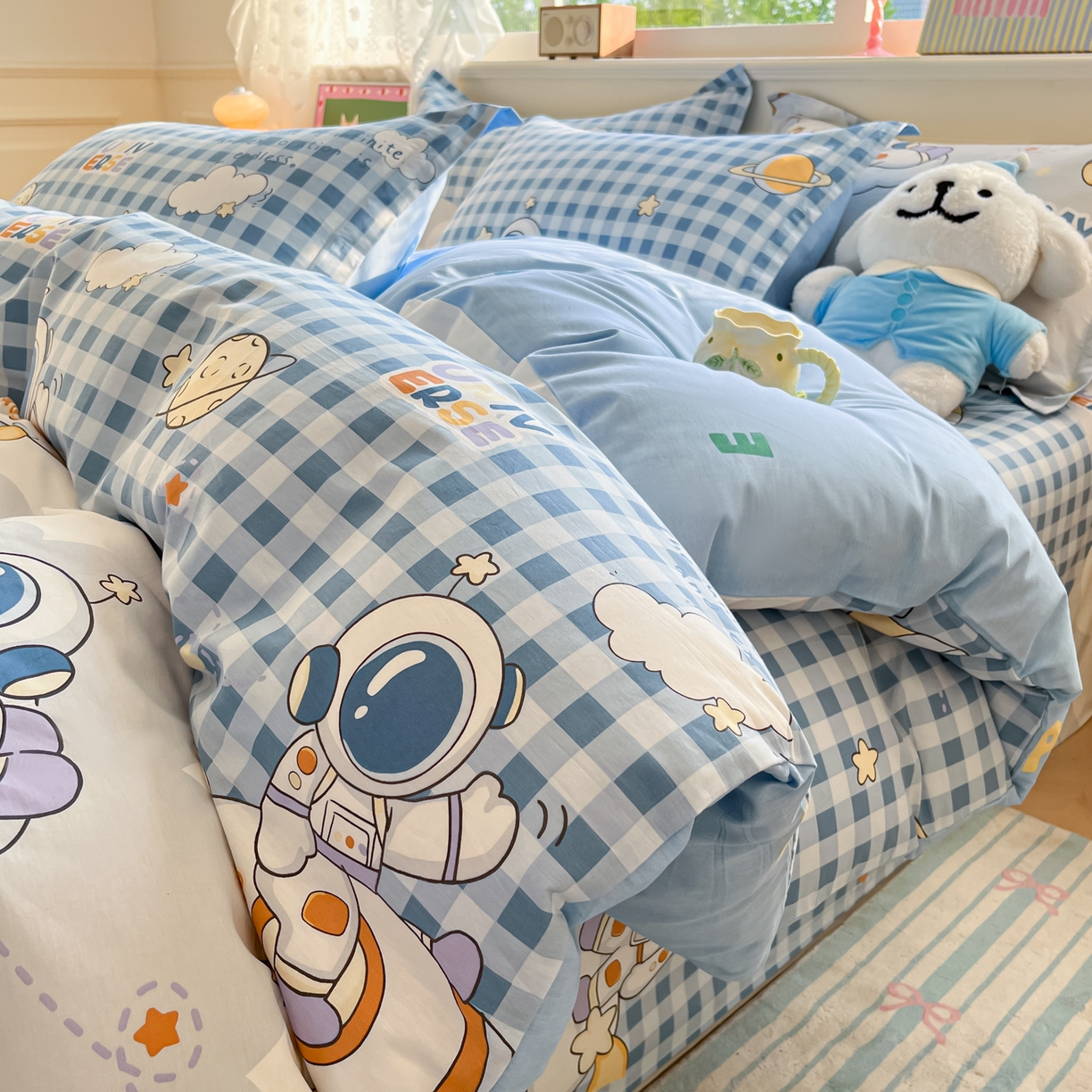 91家纺网 家纺一手货源 找家纺 花梦欣 2025新款全棉印花单品系列-单被套 畅游星球