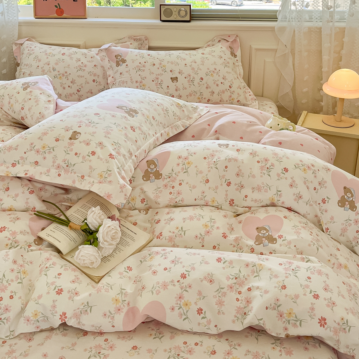 91家纺网 家纺一手货源 找家纺 花梦欣 2025新款全棉印花单品系列-单被套 旧书折痕粉