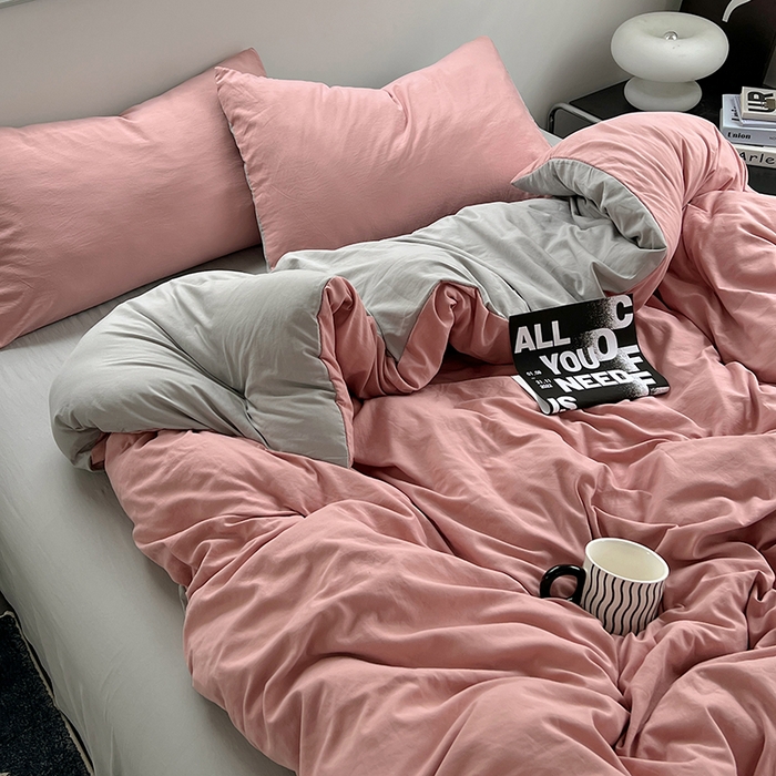 91家纺网 家纺一手货源 找家纺 思诺羽床笠 2025新款水洗棉四件套 柔雾粉灰