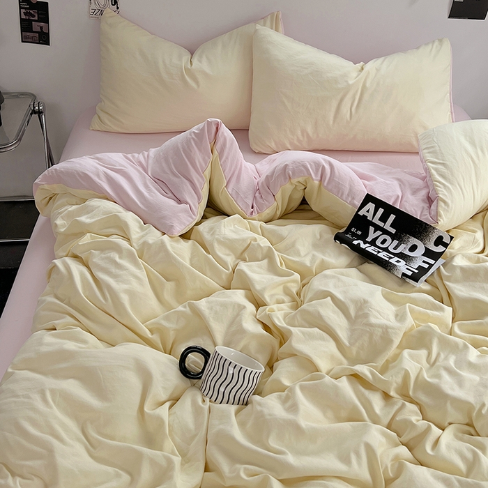 91家纺网 家纺一手货源 找家纺 思诺羽床笠 2025新款水洗棉四件套 薰衣草淡黄