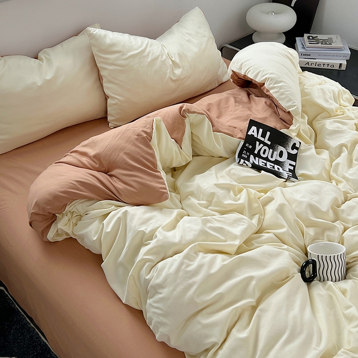 91家纺网 家纺一手货源 找家纺 思诺羽床笠 2025新款水洗棉四件套 焦糖布丁