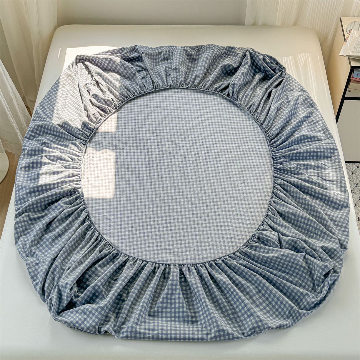 91家纺网 家纺一手货源 找家纺 多品家纺 2025新款超柔云感双层纱水洗棉单品床笠 绿格