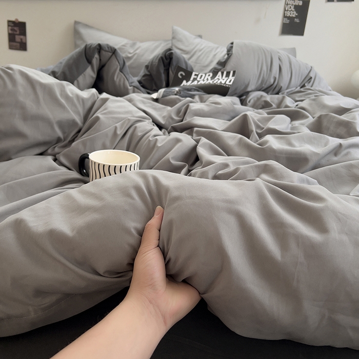 91家纺网 家纺一手货源 找家纺 思诺羽床笠 2025新款水洗棉四件套 雾霾灰
