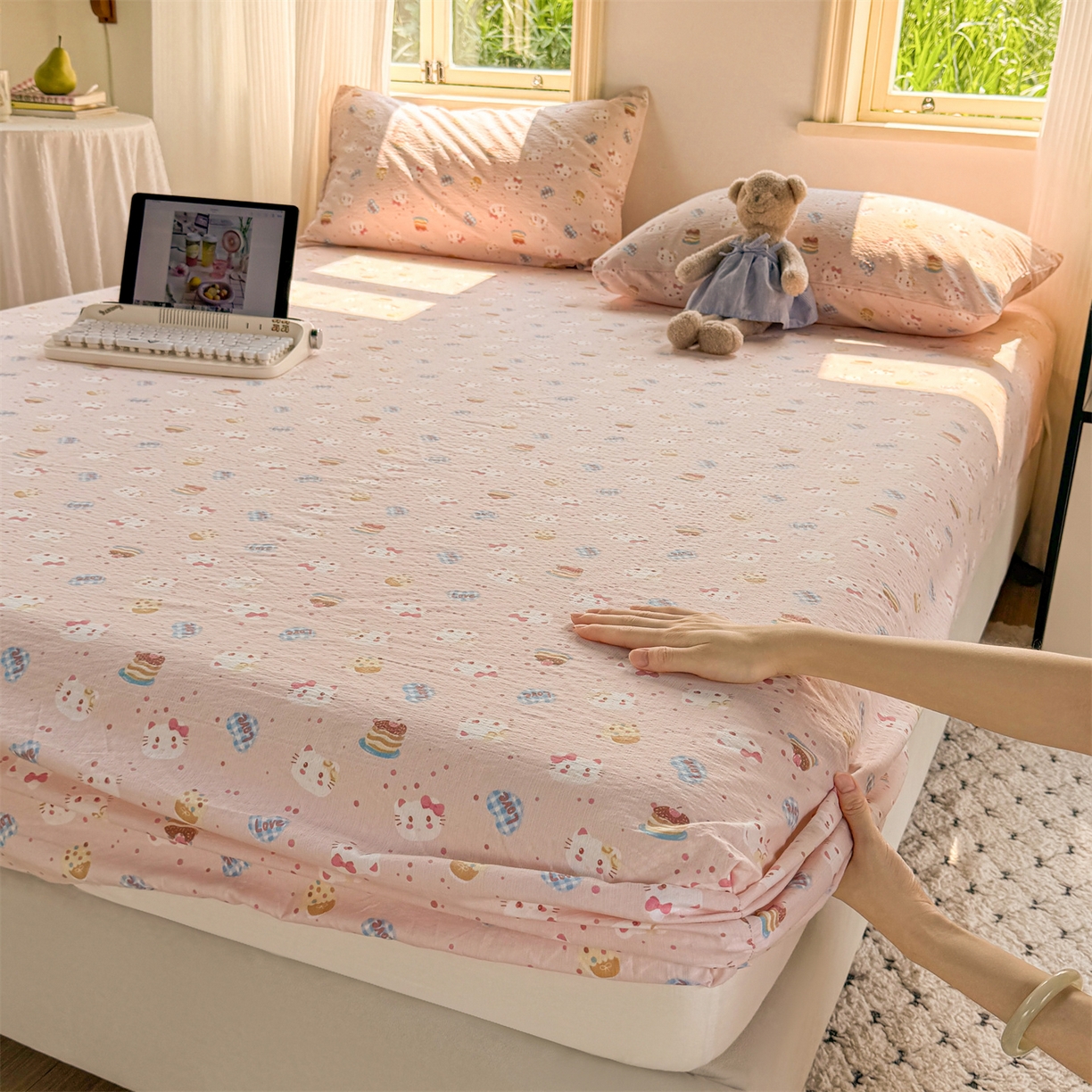 91家纺网 家纺一手货源 找家纺 （总）多品家纺 2025新款超柔云感双层纱水洗棉单品床笠